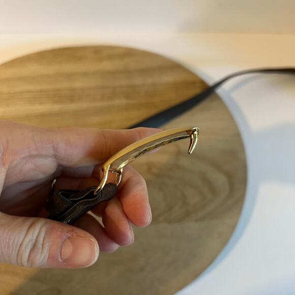 Vintage 90s Brown Vegan Leather Golden Buckle Belt Size Small - Medium - Picture 2 of 8